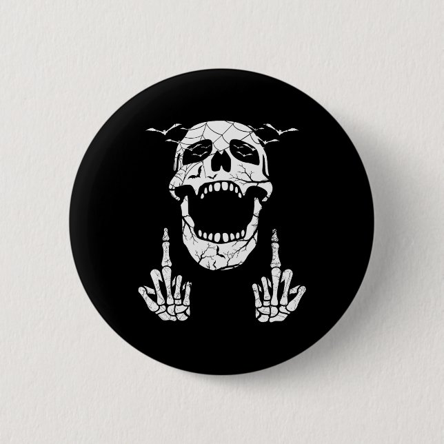 Skeleton Hand Halloween Bones Middle Finger Skull  6 Cm Round Badge (Front)