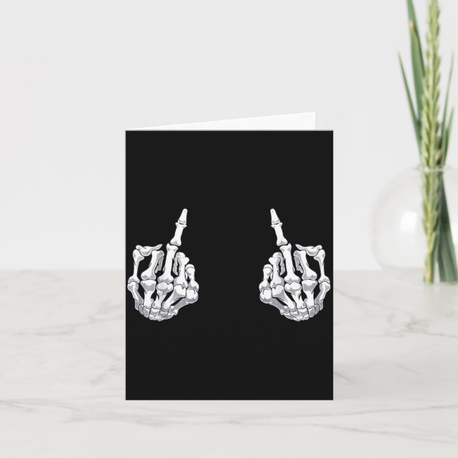 Skeleton Hand Halloween Bones Middle Finger Skull Card (Front)