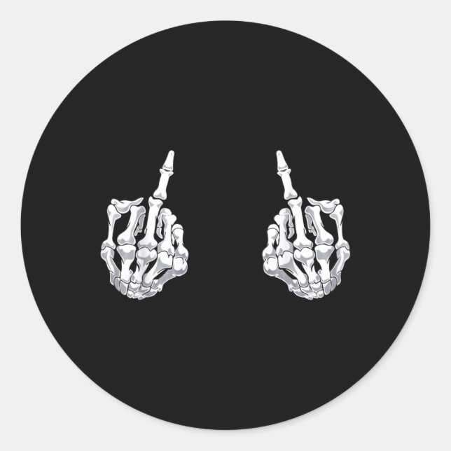Skeleton Hand Halloween Bones Middle Finger Skull Classic Round Sticker (Front)