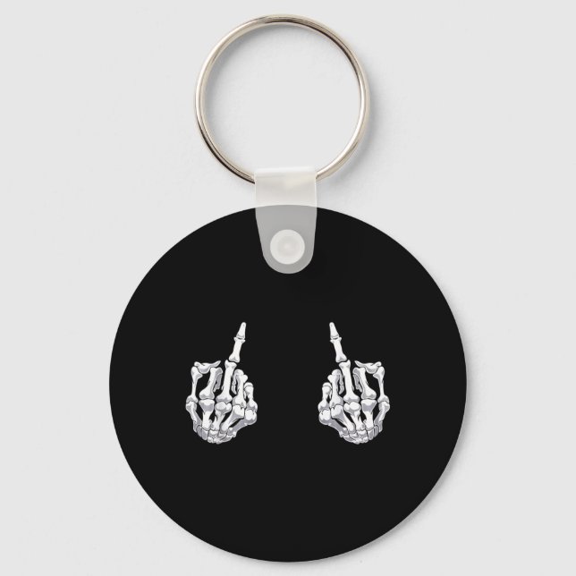 Skeleton Hand Halloween Bones Middle Finger Skull Key Ring (Front)