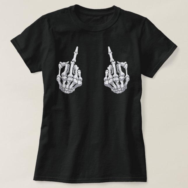 Skeleton Hand Halloween Bones Middle Finger Skull  T-Shirt (Design Front)