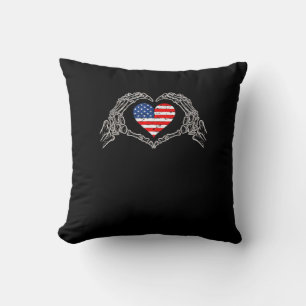Skeleton Hand Heart 4th Of American Flag Patriotic Cushion