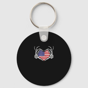 Skeleton Hand Heart 4th Of American Flag Patriotic Key Ring