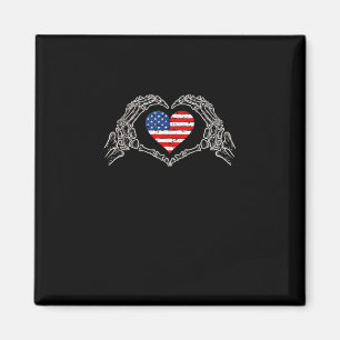 Skeleton Hand Heart 4th Of American Flag Patriotic Magnet