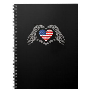 Skeleton Hand Heart 4th Of American Flag Patriotic Notebook