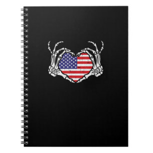 Skeleton Hand Heart 4th Of American Flag Patriotic Notebook