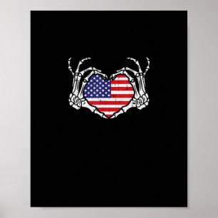 Skeleton Hand Heart 4th Of American Flag Patriotic Poster