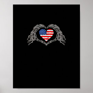 Skeleton Hand Heart 4th Of American Flag Patriotic Poster