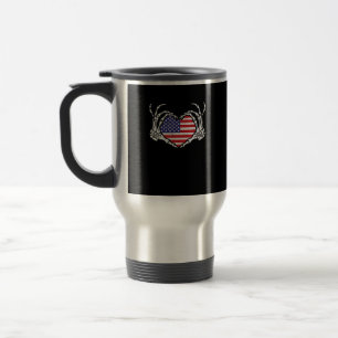 Skeleton Hand Heart 4th Of American Flag Patriotic Travel Mug
