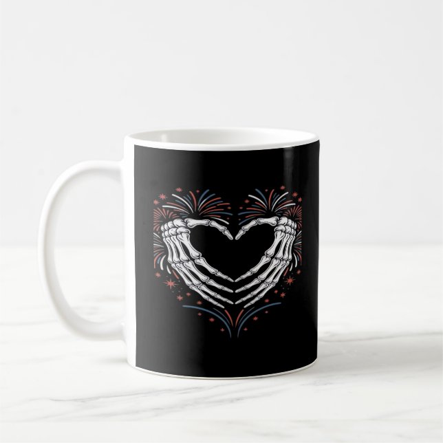 Skeleton Hand Heart 4th Of Usa Patriotic American Coffee Mug (Left)