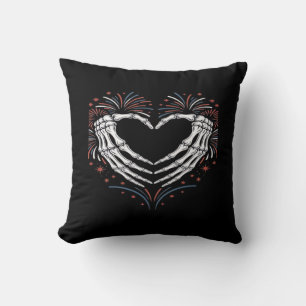 Skeleton Hand Heart 4th Of Usa Patriotic American Cushion