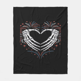Skeleton Hand Heart 4th Of Usa Patriotic American Fleece Blanket