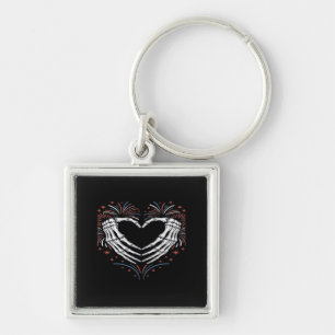 Skeleton Hand Heart 4th Of Usa Patriotic American Key Ring