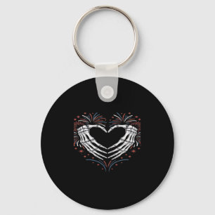 Skeleton Hand Heart 4th Of Usa Patriotic American Key Ring