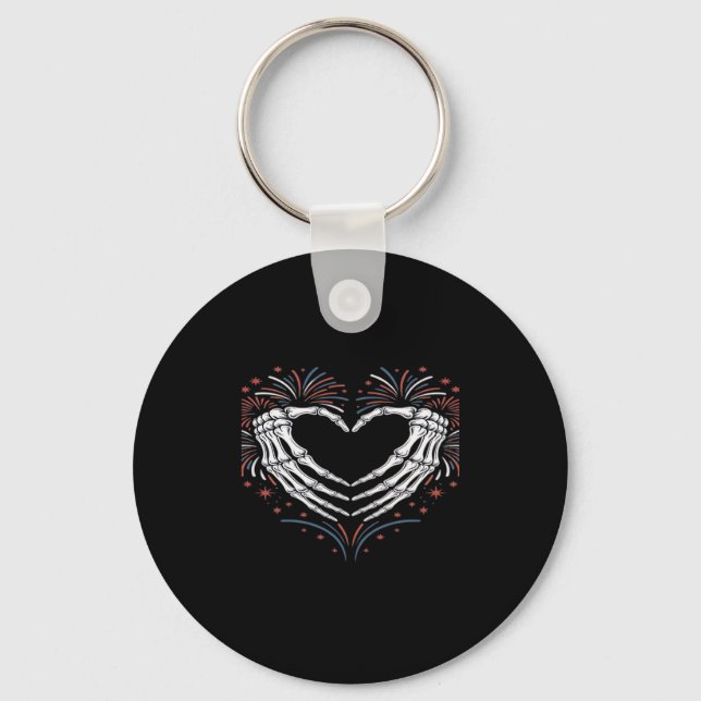 Skeleton Hand Heart 4th Of Usa Patriotic American Key Ring (Front)