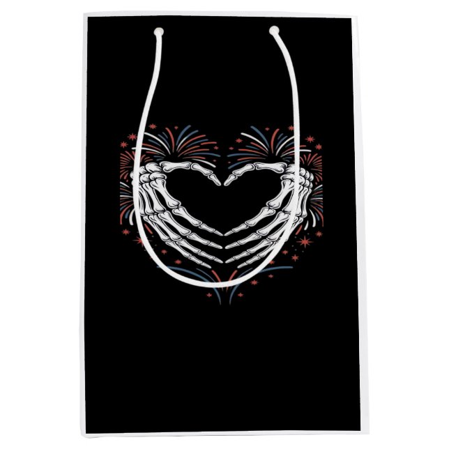 Skeleton Hand Heart 4th Of Usa Patriotic American Medium Gift Bag (Front)