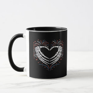Skeleton Hand Heart 4th Of Usa Patriotic American Mug