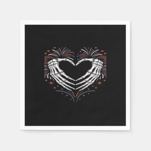 Skeleton Hand Heart 4th Of Usa Patriotic American Napkin