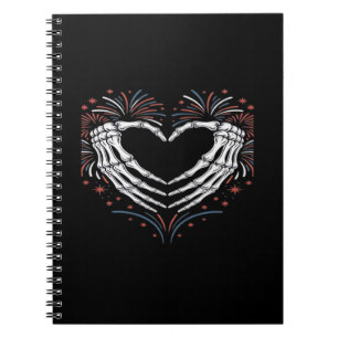 Skeleton Hand Heart 4th Of Usa Patriotic American Notebook