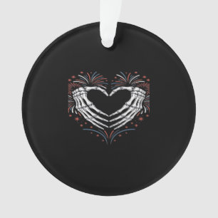 Skeleton Hand Heart 4th Of Usa Patriotic American Ornament