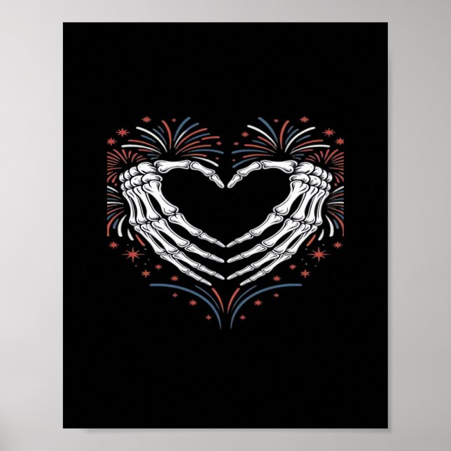 Skeleton Hand Heart 4th Of Usa Patriotic American Poster (Front)
