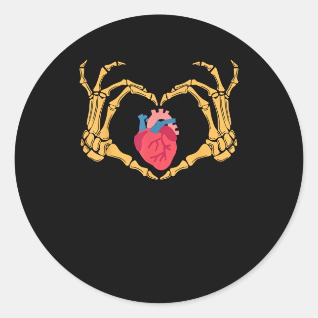 Skeleton Hand Heart Anatomy Cardiac Cvicu Nurse Ha Classic Round Sticker (Front)