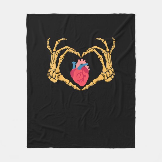 Skeleton Hand Heart Anatomy Cardiac Cvicu Nurse Ha Fleece Blanket (Front)