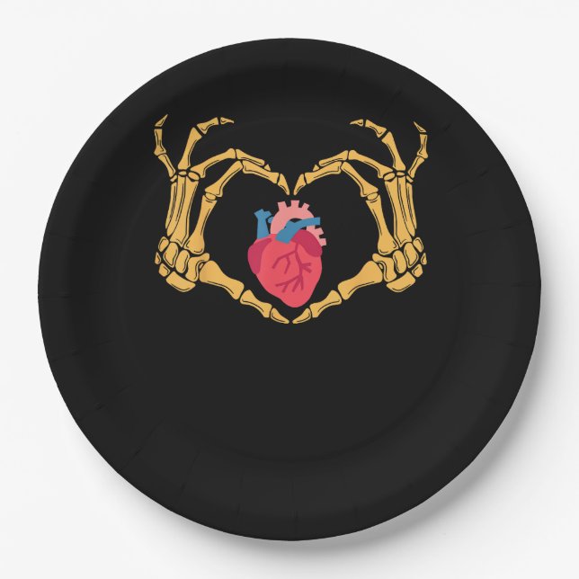 Skeleton Hand Heart Anatomy Cardiac Cvicu Nurse Ha Paper Plate (Front)