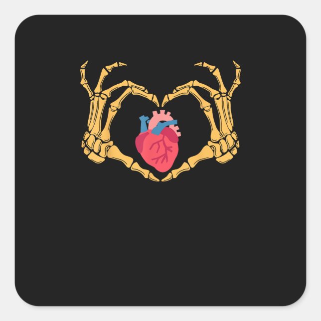 Skeleton Hand Heart Anatomy Cardiac Cvicu Nurse Ha Square Sticker (Front)