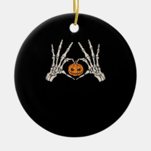 Skeleton Hand Heart And Pumpkin Funny Skull Hallow Ceramic Tree Decoration