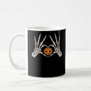 Skeleton Hand Heart And Pumpkin Funny Skull Hallow Coffee Mug