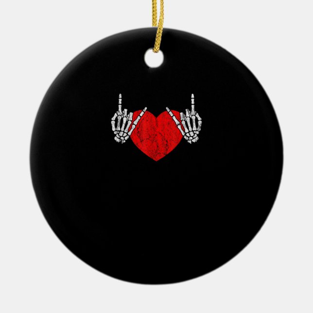 Skeleton Hand Heart And Roll, Valentines Halloween Ceramic Tree Decoration (Front)