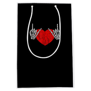 Skeleton Hand Heart And Roll, Valentines Halloween Medium Gift Bag