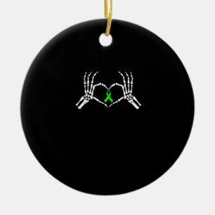 Skeleton Hand Heart Awareness Ribbon Ceramic Tree Decoration