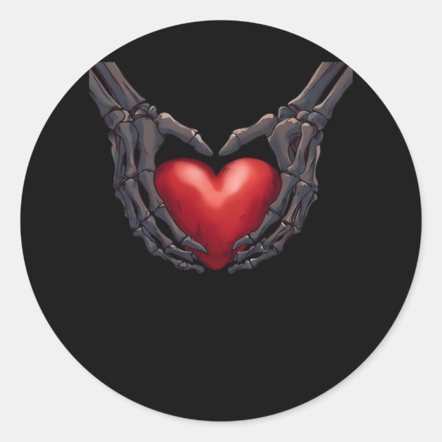Skeleton Hand Heart Classic Round Sticker (Front)