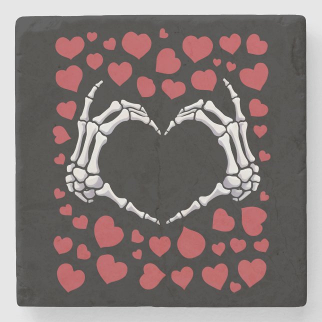 Skeleton Hand Heart Funny Bones Valentine's Day Stone Coaster (Front)