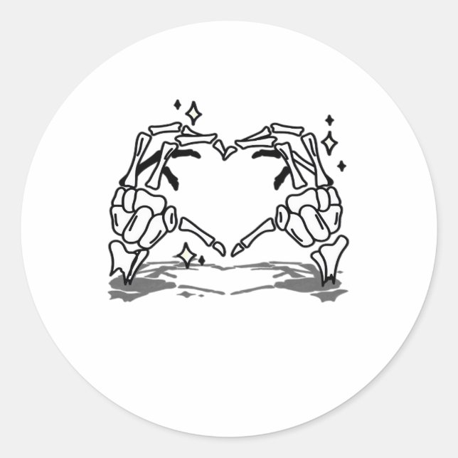 Skeleton Hand Heart Funny Design Style Classic Round Sticker (Front)