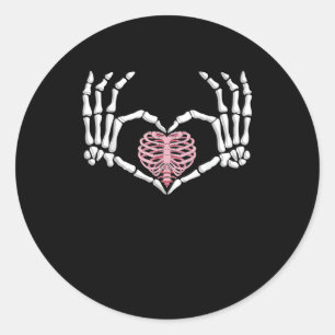 Skeleton Hand Heart Funny Halloween Women Men Classic Round Sticker