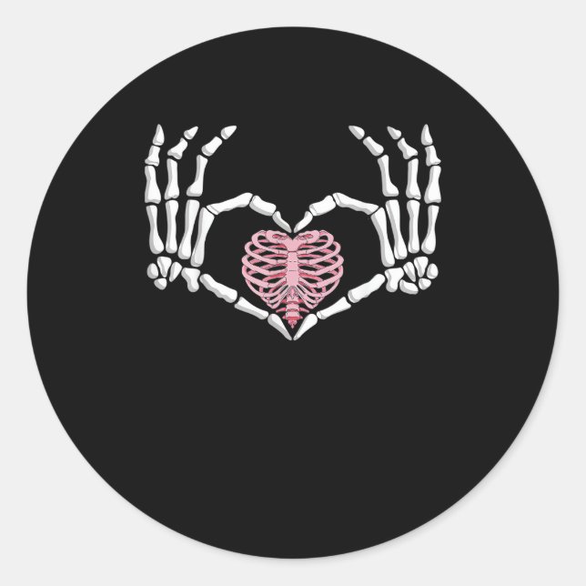 Skeleton Hand Heart Funny Halloween Women Men Classic Round Sticker (Front)