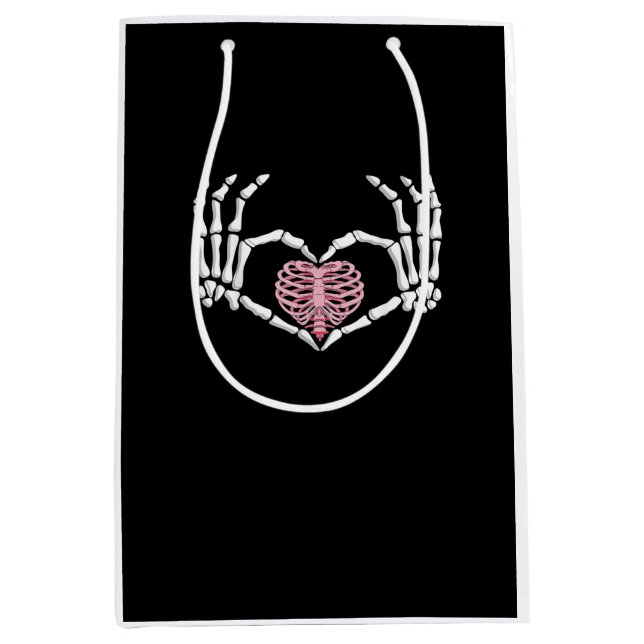 Skeleton Hand Heart Funny Halloween Women Men Medium Gift Bag (Front)