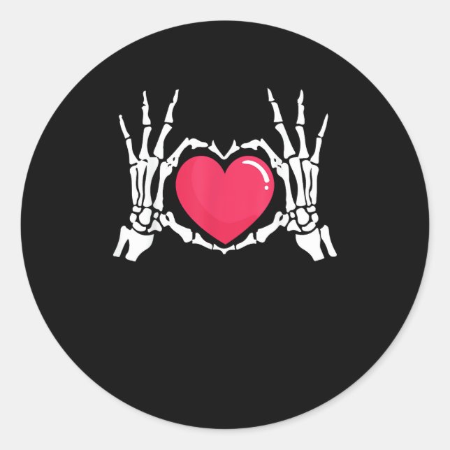 Skeleton Hand Heart Halloween Classic Round Sticker (Front)