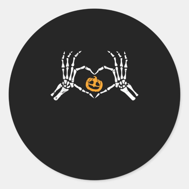 Skeleton Hand Heart Halloween Costume Pumpkin Classic Round Sticker (Front)