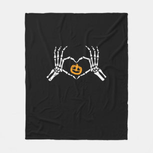 Skeleton Hand Heart Halloween Costume Pumpkin Fleece Blanket