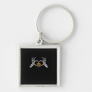 Skeleton Hand Heart Halloween Costume Pumpkin Key Ring