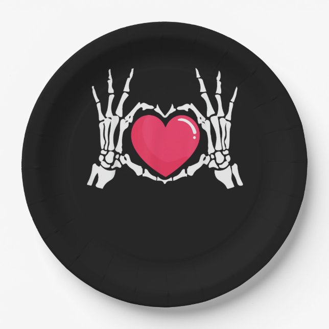 Skeleton Hand Heart Halloween Paper Plate (Front)