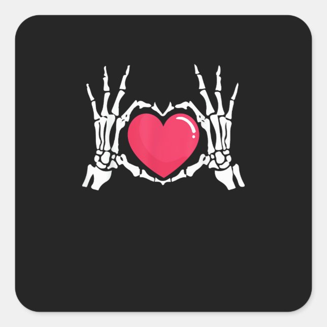 Skeleton Hand Heart Halloween Square Sticker (Front)
