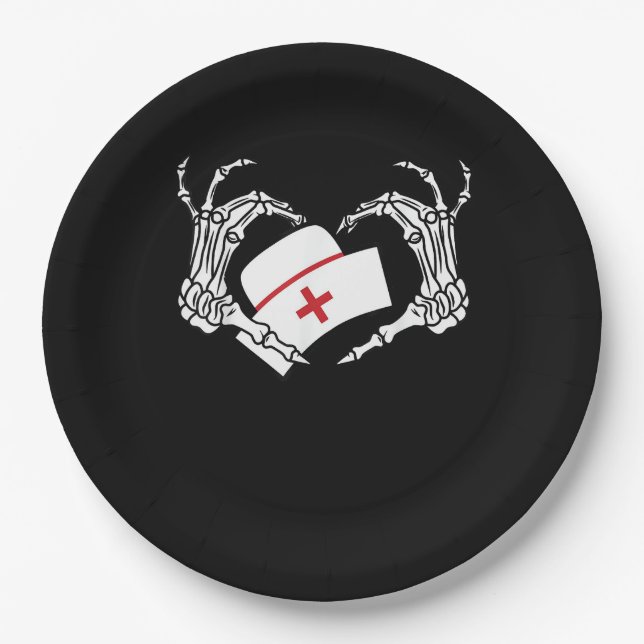 Skeleton Hand Heart Lazy Diy Halloween Costume Nur Paper Plate (Front)