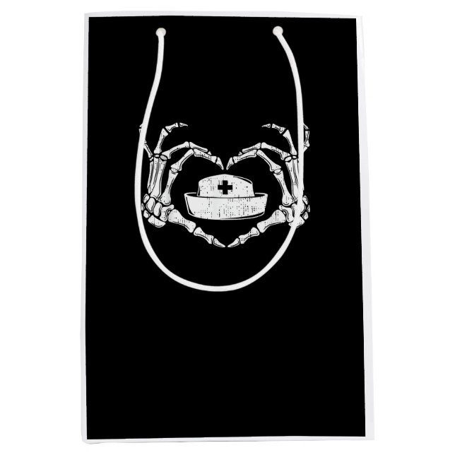 Skeleton Hand Heart Lazy Halloween Costume Funny N Medium Gift Bag (Front)