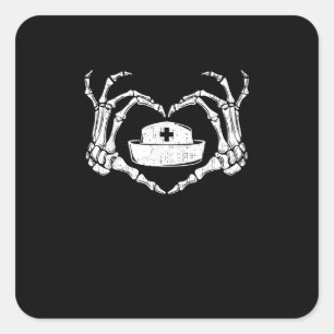 Skeleton Hand Heart Lazy Halloween Costume Funny N Square Sticker