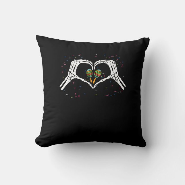 Skeleton Hand Heart Maracas Cinco De Mayo Mexican  Cushion (Front)